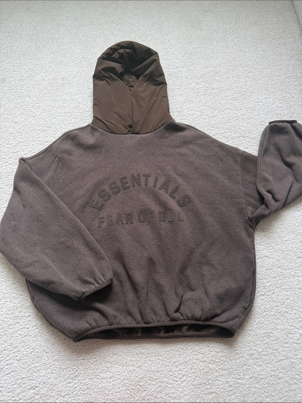 Fear of God Essentials Brown Pullover Hoodie with Contrasting Hood